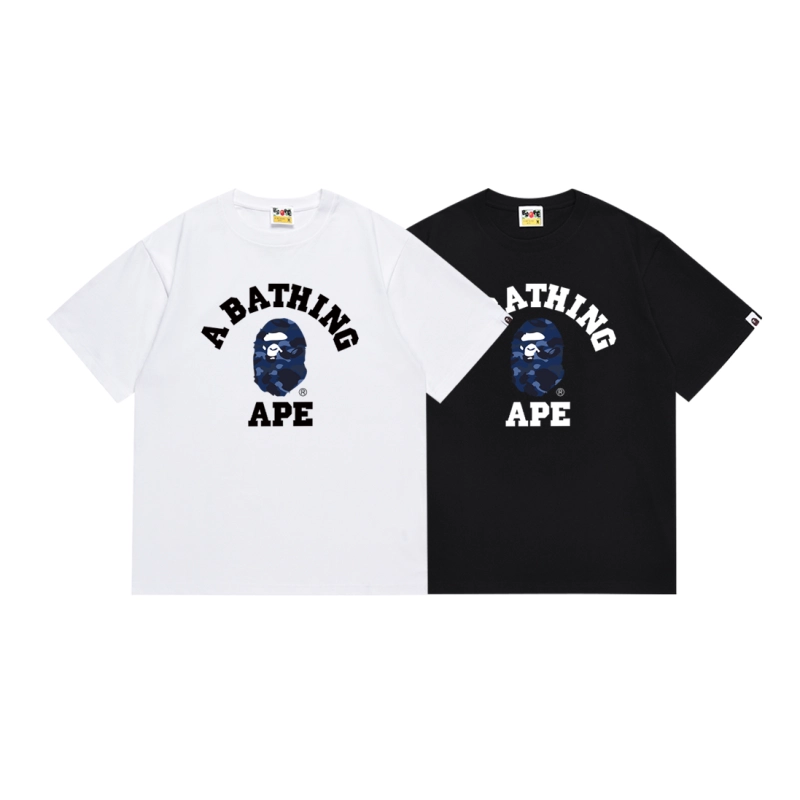 Bape Sand Camo College T-shirt White-NavyBlack-Navy
