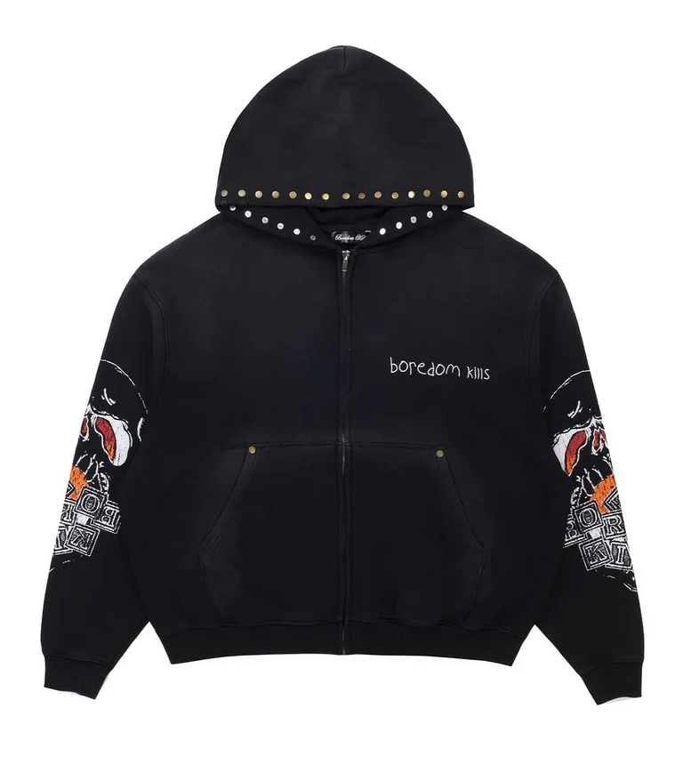 Boredom Kills BK Skull Hoodie Black