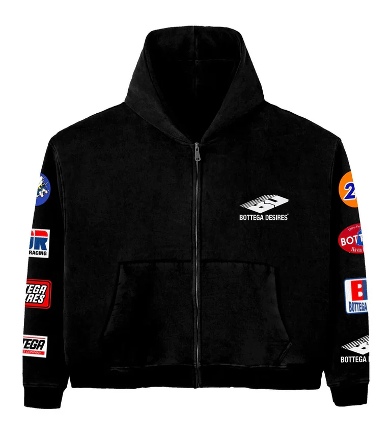 Bottega Desires Patches Zip Up Hoodie Black