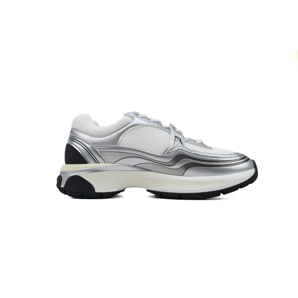 Chanel Fabric Laminated Low Top Sneakers Silver Black G39794 Y56368 K5451