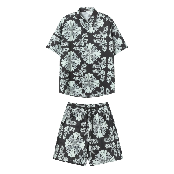 Chrome Hearts Cross Silk Shirt Shorts Set Black