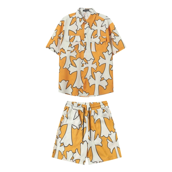 Chrome Hearts Cross Silk Shirt Shorts Set Orange White