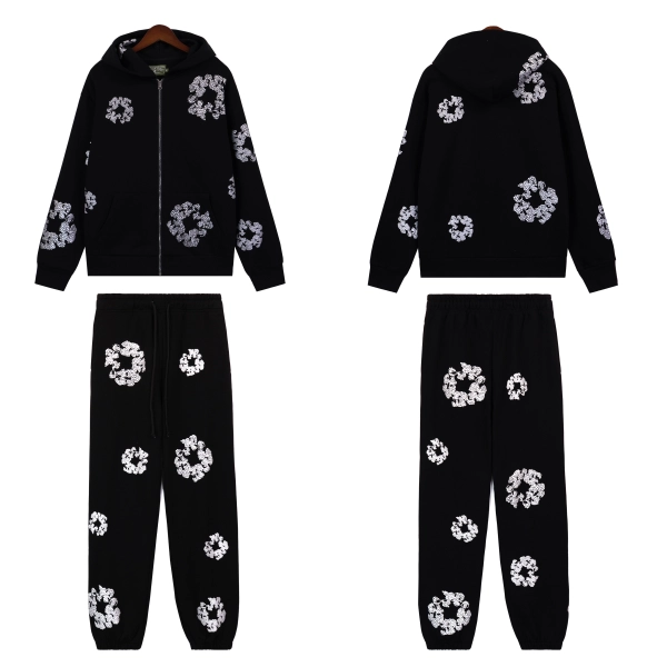 Denim Tears Cashmere Swarovski Cotton Wreath Zip Hoodie Sweatpant Set 6030-8208 Black Silver