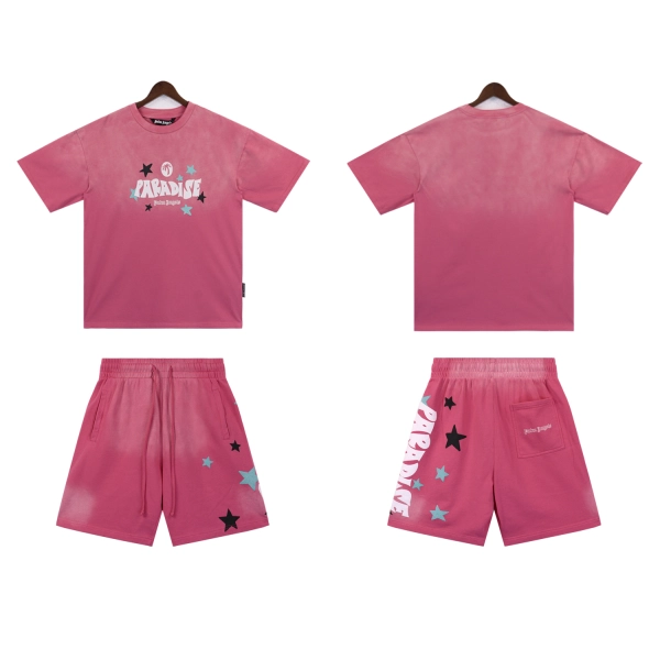 Palm Angels Paradise Cotton T-shirt Shorts Set Pink