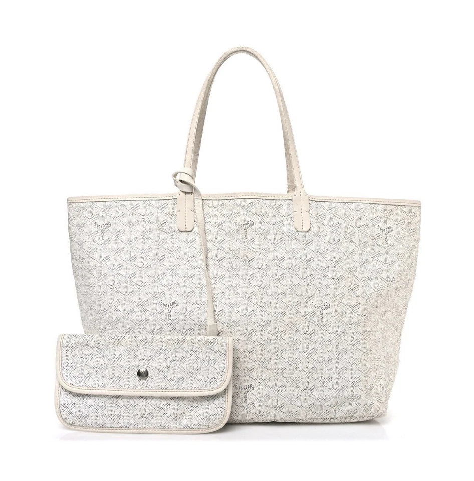 Goyard WhiteGray Goyardine Tote Bag with Pouch Double Handles Silver HW