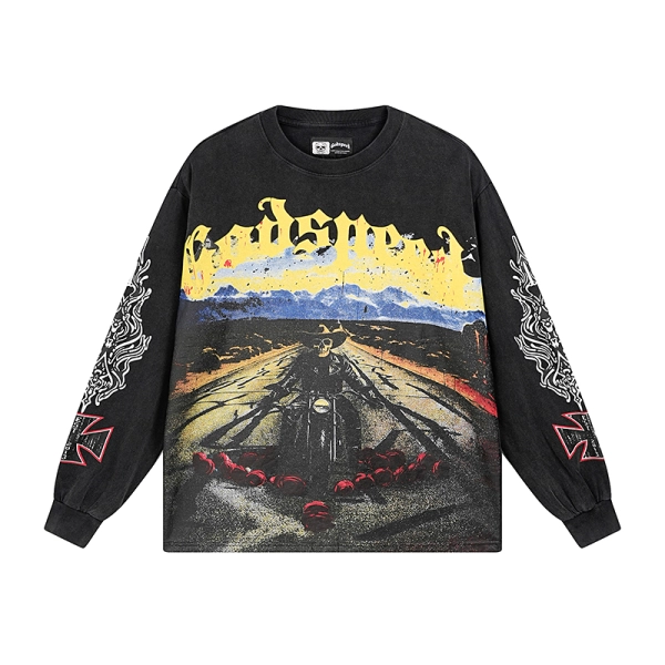 Godspeed Long Lonely Road Long Sleeve Thermal Tee 1100 Black Wash