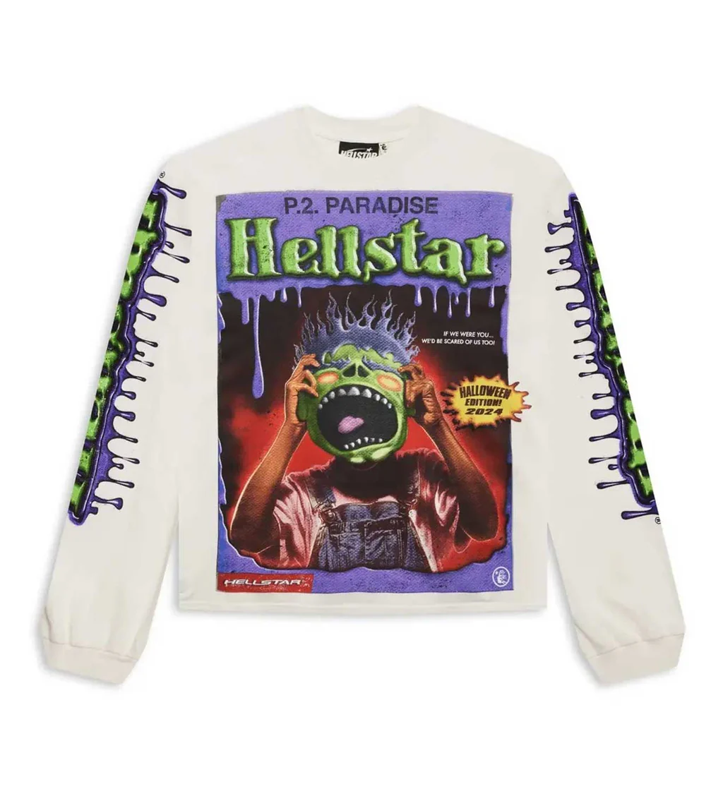 Hellstar Halloween Horror Book LS Tee White
