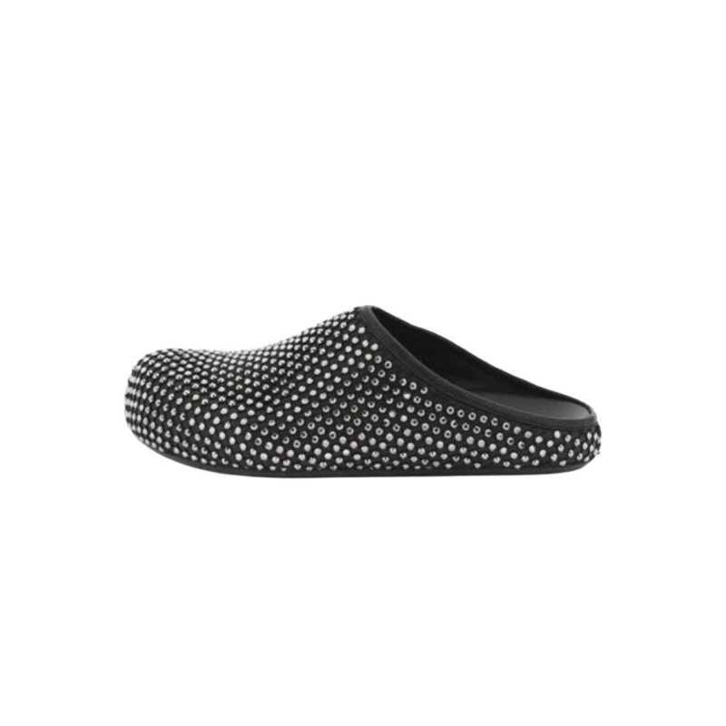 Marni Calfskin Fussbett Sabot Black Leather with Rhinestones SBMR000600P639400N99