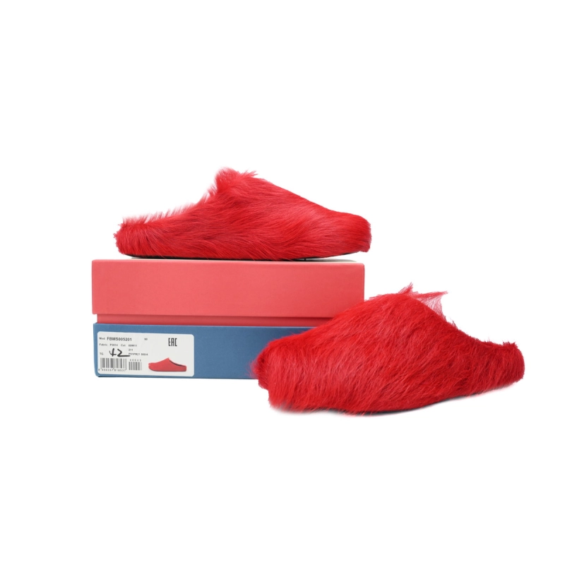Marni Long-hair Calfskin Fussbett Sabot Red SBMS004601P412200R66