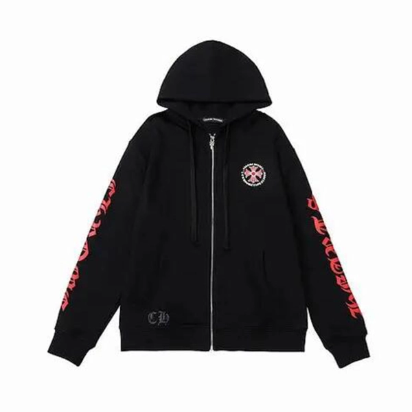 Chrome Hearts Made In Hollywood Plus Cross Zip Up Hoodie BlackRed