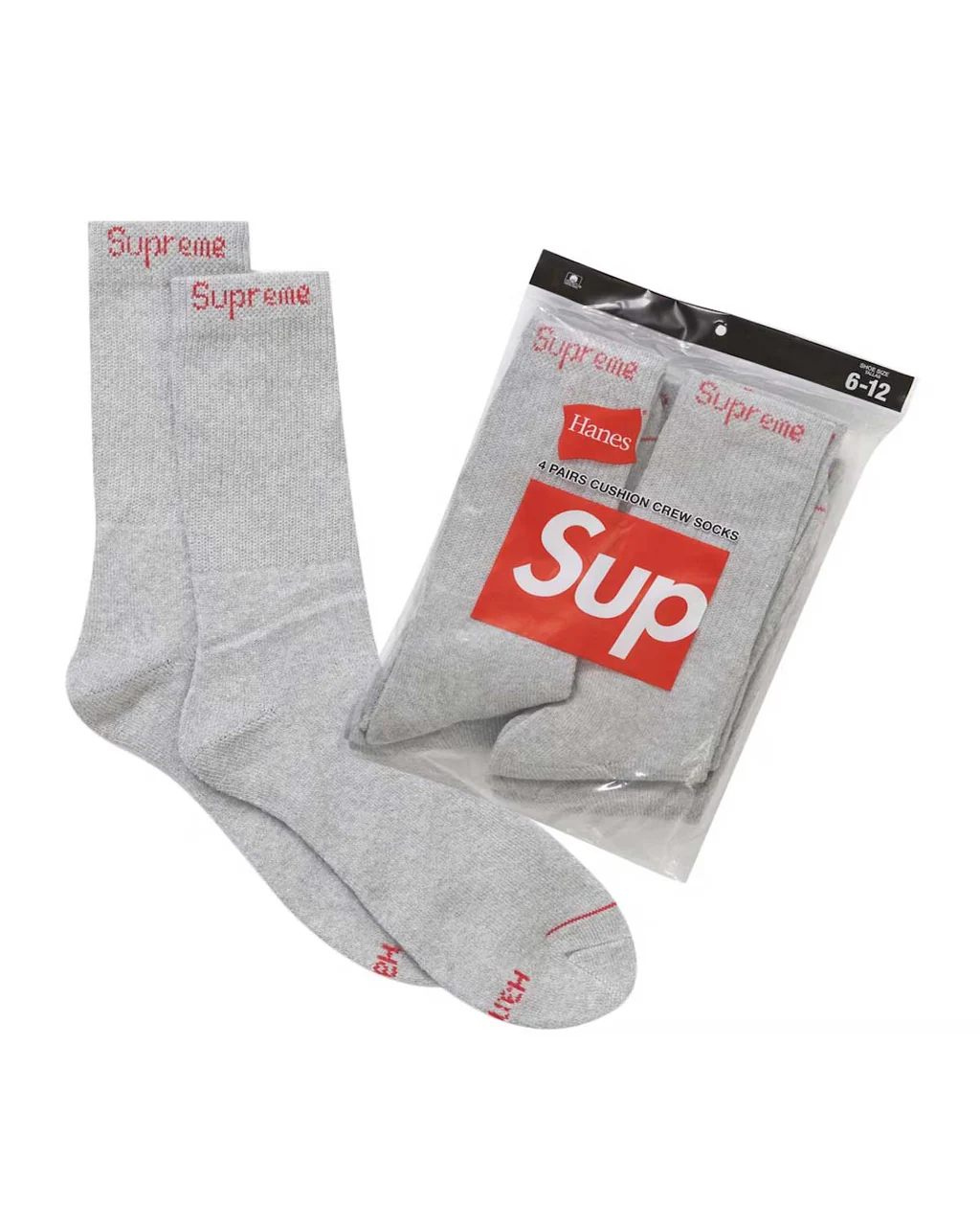 Supreme x Hanes Crew Socks Grey (4 Pack)
