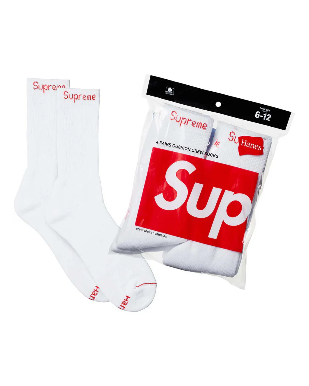 Supreme x Hanes Crew Socks White (4 Pack)